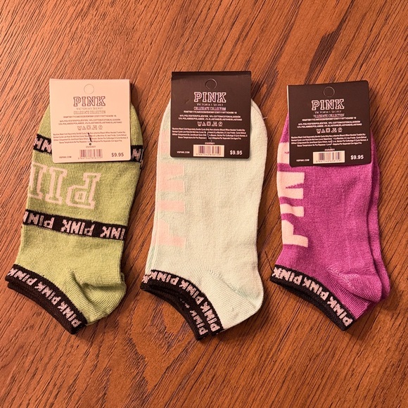 PINK Victoria's Secret Casual Sock Set - Green, Light Blue, Purple - Picture 2 of 2